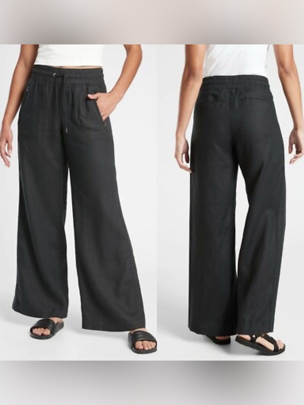 Athleta-Cabo Linen Wide Leg Pant In Black (Size:18)